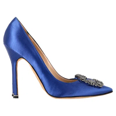 Manolo Blahnik Hangisi Embellished Pumps In Blue Satin