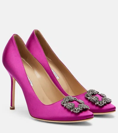 Manolo Blahnik Hangisi Embellished Satin Pumps In Multi