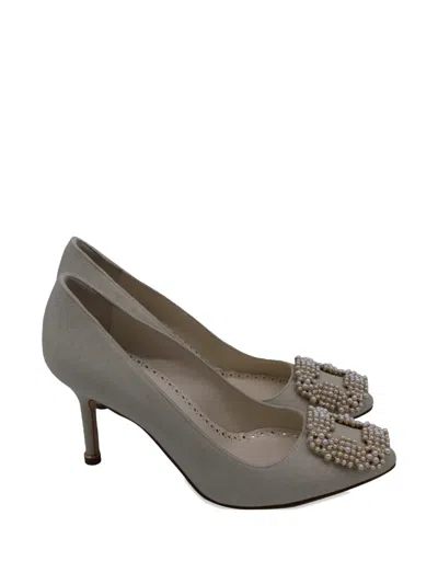 Pre-owned Manolo Blahnik Hangisi Embellished-upper Pumps In Neutral