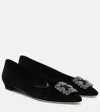 Manolo Blahnik Hangisi Embellished Velvet Ballet Flats In Black