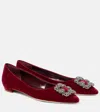 Manolo Blahnik Hangisi Embellished Velvet Ballet Flats In Red
