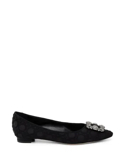 Manolo Blahnik Hangisi Flat Crystal-buckle Ballet Flats In Black