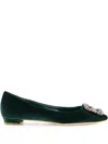 Manolo Blahnik Hangisi Buckle Ballerinas In Green