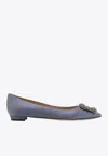 Manolo Blahnik Hangisi Fmc Crystal Buckle Satin Flats In Gray