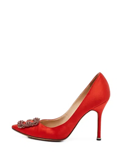 Pre-owned Manolo Blahnik Hangisi Heeled Pumps In Red