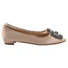 Manolo Blahnik Hangisi Jewel Buckle Flat Pumps In Beige Satin In Nude