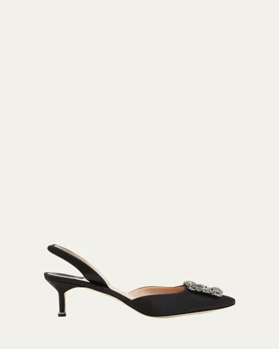 Manolo Blahnik Hangisi Kitten-heel Satin Slingback Pumps In Black