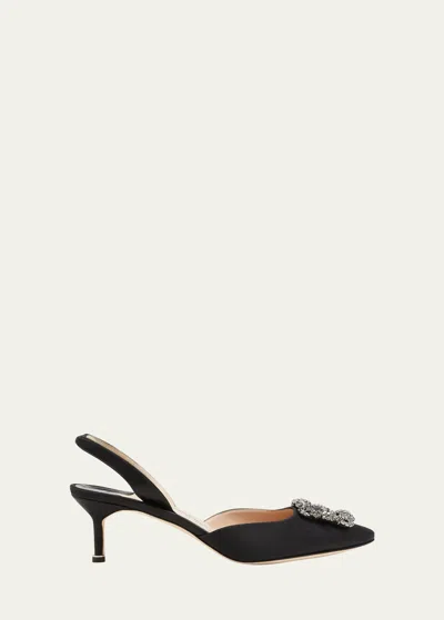 Manolo Blahnik Hangisi Kitten-heel Satin Slingback Pumps In Black