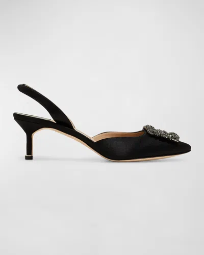 Manolo Blahnik Hangisi Kitten-heel Satin Slingback Pumps In Black