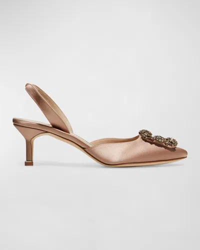 Manolo Blahnik Hangisi Kitten-heel Satin Slingback Pumps In Light Pink