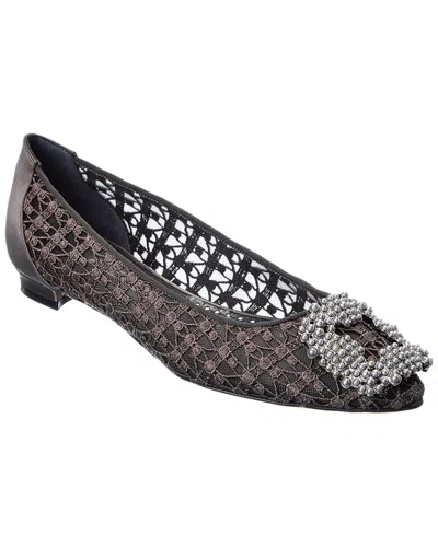 Manolo Blahnik Hangisi Lace Flat In Grey