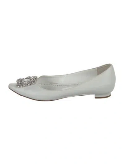 Pre-owned Manolo Blahnik Hangisi Leather Ballet Flats In White