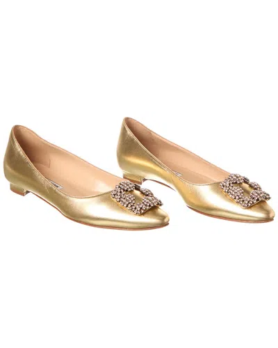 Pre-owned Manolo Blahnik Hangisi Leather Flat (authentic Pre-loved) In Gold