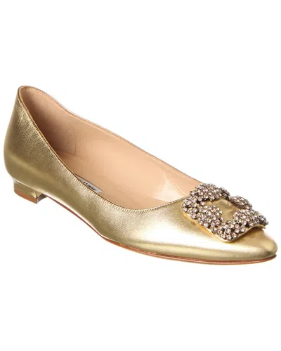 Manolo Blahnik Hangisi Leather Flat In Gold
