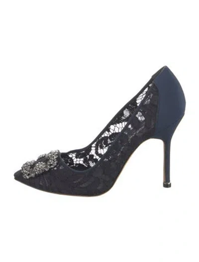 Pre-owned Manolo Blahnik Hangisi Mesh Pumps In Blue