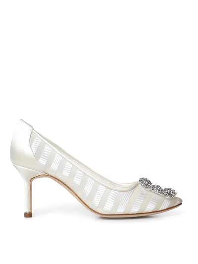 Manolo Blahnik Hangisi Organza Pumps With Crystals In White