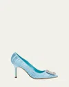 Manolo Blahnik Hangisi Pleated Satin Buckle Pumps In Light Blue