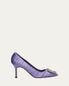 Manolo Blahnik Hangisi Pleated Satin Buckle Pumps In Yoth994c