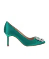 Manolo Blahnik Hangisi 90 Emerald Satin Pumps In Green