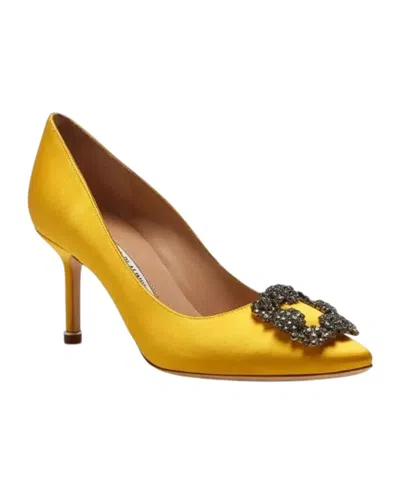 Manolo Blahnik Hangisi Pointed-toe Pumps In Yellow