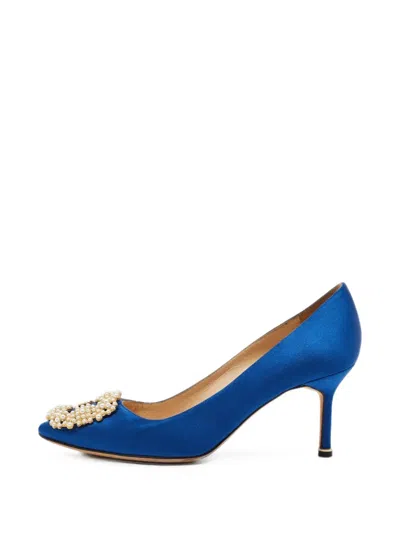 Pre-owned Manolo Blahnik Hangisi Pointed-toe Pumps In 蓝色