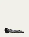 Manolo Blahnik Hangisi Polka-dot Mesh Ballerina Flats In Multi