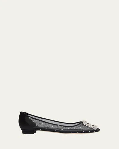 Manolo Blahnik Hangisi Polka-dot Mesh Ballerina Flats In Multi