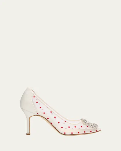 Manolo Blahnik Hangisi Polka-dot Mesh Pumps