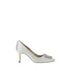 Manolo Blahnik Hangisi 70 Clc Crystal Buckle Satin Pumps