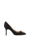 Manolo Blahnik Hangisi 50 Fmc Crystal-embellished Satin Pumps In Blck