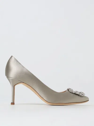 Manolo Blahnik Hangisi Pumps In Satin With Jewel Buckle In 灰色