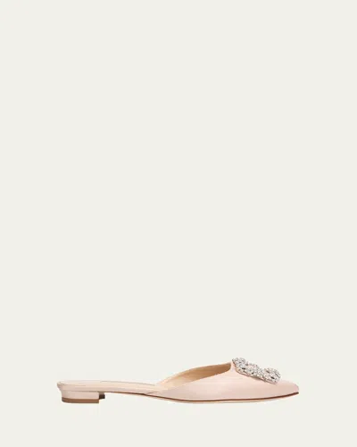 Manolo Blahnik Hangisi Satin Ballerina Flats In Pink