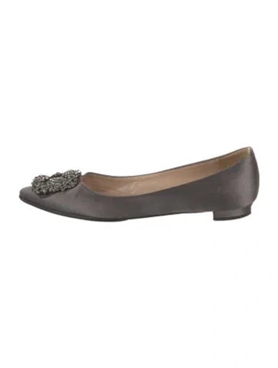 Pre-owned Manolo Blahnik Hangisi Satin Ballet Flats In Grey