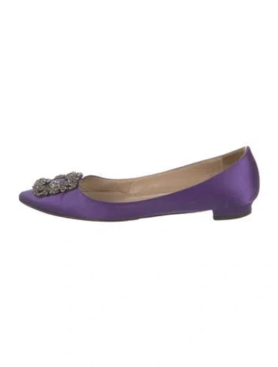 Pre-owned Manolo Blahnik Hangisi Satin Ballet Flats In Purple