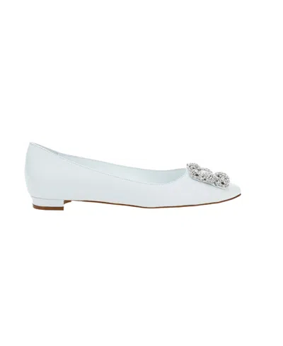 Manolo Blahnik Hangisi 10 Crystal-embellished Satin Point-toe Flats In White