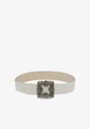 Manolo Blahnik Hangisi Satin Belt With Fmc Crystal Buckle In White