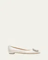 Manolo Blahnik Hangisiflat Crystal-embellished Satin Point-toe Flats In Cream