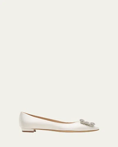 MANOLO BLAHNIK HANGISI SATIN BUCKLE BALLERINA FLATS