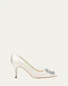 Manolo Blahnik Hangisi Satin Buckle Pumps In Light Cream