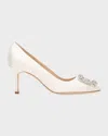 Manolo Blahnik Hangisi Satin Buckle Pumps In White