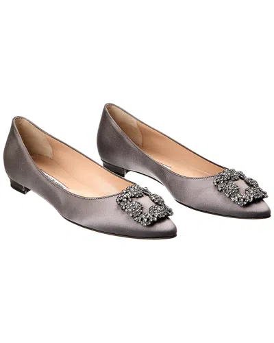 Manolo Blahnik Hangisi Satin Flat (authentic ) In Grey