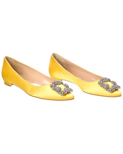 Pre-owned Manolo Blahnik Hangisi Satin Flat (authentic Pre-loved)