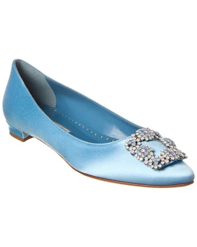 Manolo Blahnik Hangisi Satin Flat In Blue