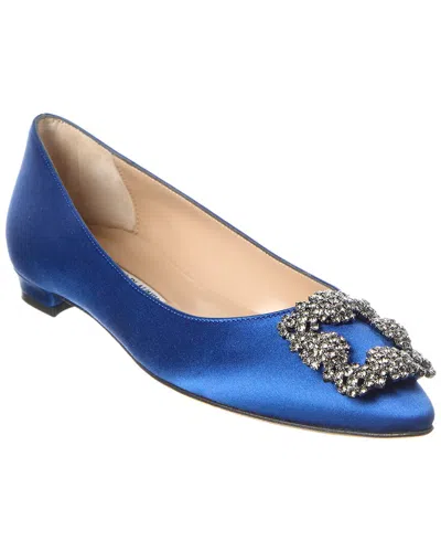 Manolo Blahnik Hangisi Satin Flat In Blue