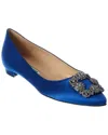 Manolo Blahnik Hangisi Crystal-buckle Satin Flat In Bblu