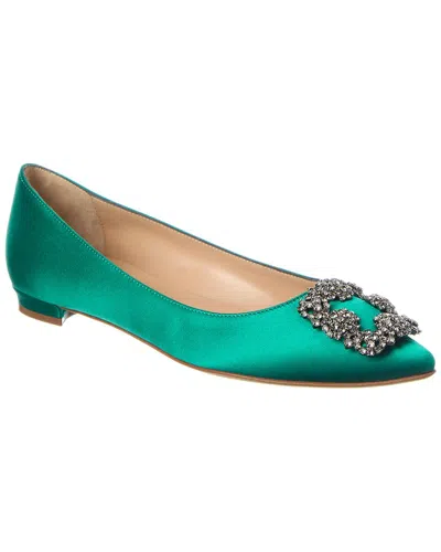 Manolo Blahnik Hangisi Satin Flat In Green