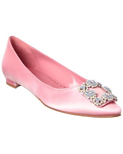 Manolo Blahnik Hangisi Satin Flat In Pink