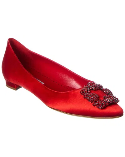 Manolo Blahnik Hangisi Buckle Embellished Flat Shoes In Red