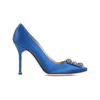 Manolo Blahnik Satin Hangisi 105 Pumps With Jewel Embellishment In Blue