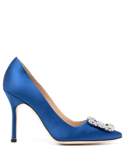 Manolo Blahnik Hangisi 70mm Embellished Buckle Pumps In Blue